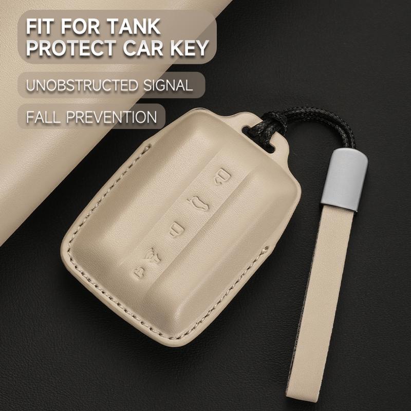 Leather Car Key Cover Case Protection Shell Keychain For Great Wall GWM WEY TANK 300 500 Tank300 Tank500 Remote Holder