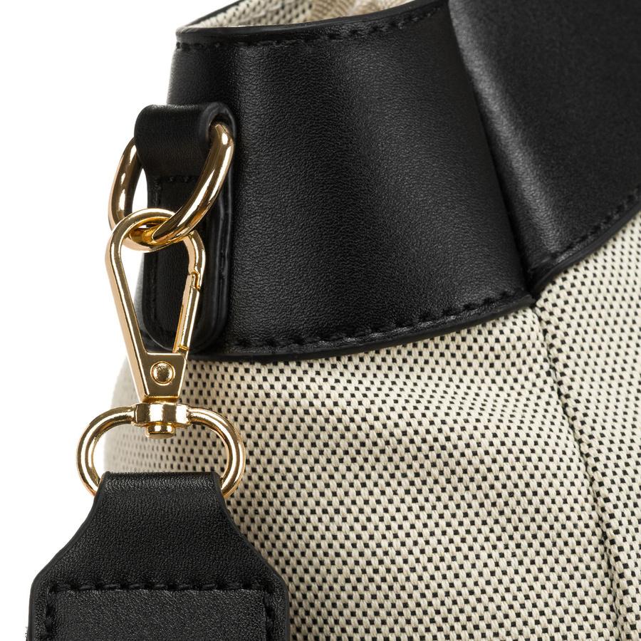 Women's City Bag Made of Genuine Leather and Polyamide Fiber In Beige-black Color - Peterson