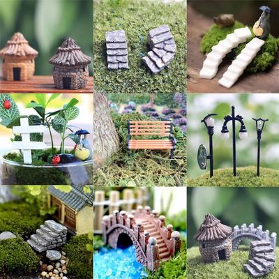 Mini estatueta de artesanato Bend Bridge House Mushroom Fence Craft Figurine Plant Pot Garden Ornament Miniature Fairy Garden Decor DIY