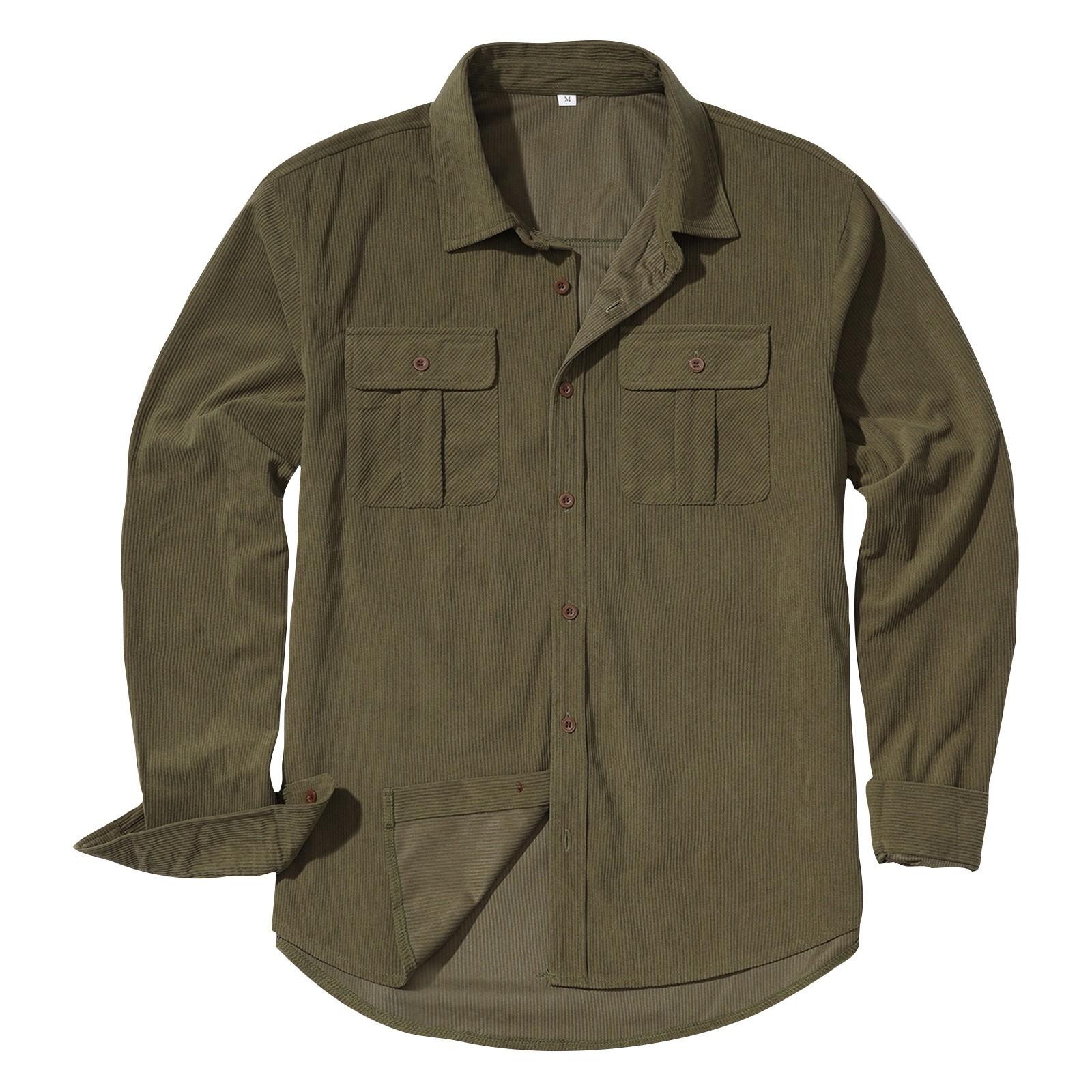 

Мужская толстая рубашка-куртка с длинным рукавом, со световым вельветовым штрихом, рабочая одежда, однотонная, повседневная, для улицы, ретро L армия зеленый