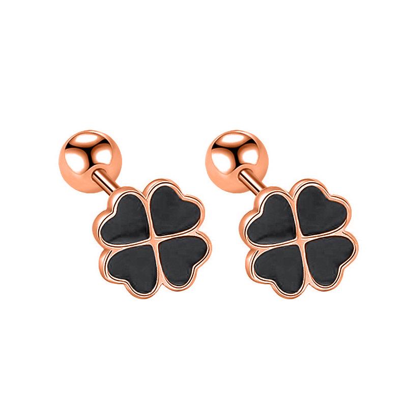 Korean Four-Leaf Clover Tassel Earrings - Sweet Flower Studs in Classic Style