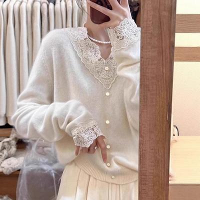 Lace Lace Neck Knitted Sweater Spring Pure Wind Inner Top Women's Trendy Bottom Sweater