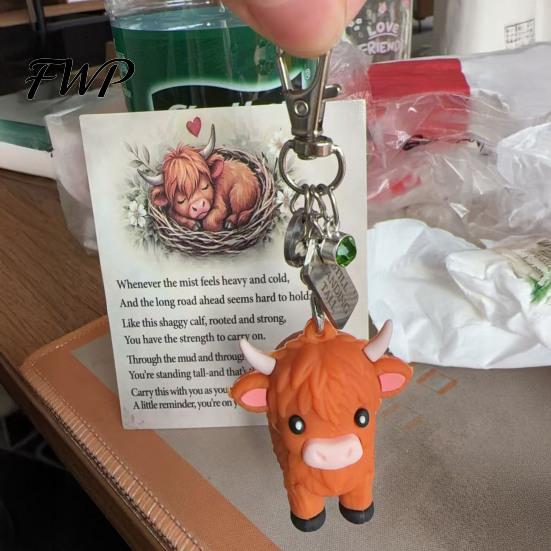 Metal Keychain A Little Highland Cow for You Keychain, 3D Resin Keyring with Birthstone Charm & Sentiment Card, Your Daily Reminder of Quiet Strength