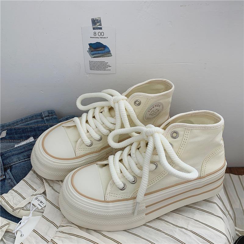 Autumn mid-top platform student canvas shoes women's dopamine board shoes sports and leisure women's shoes