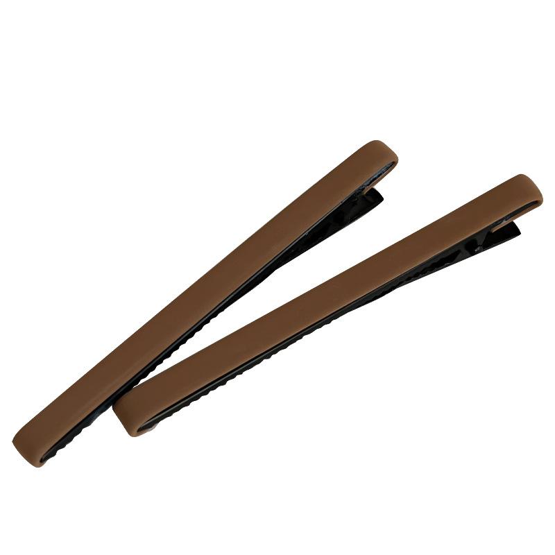 2pc Fashion Advanced Solid PU Hairpin Khaki Style Hair Side Clips for Girls Women Ladies Hair Accessories