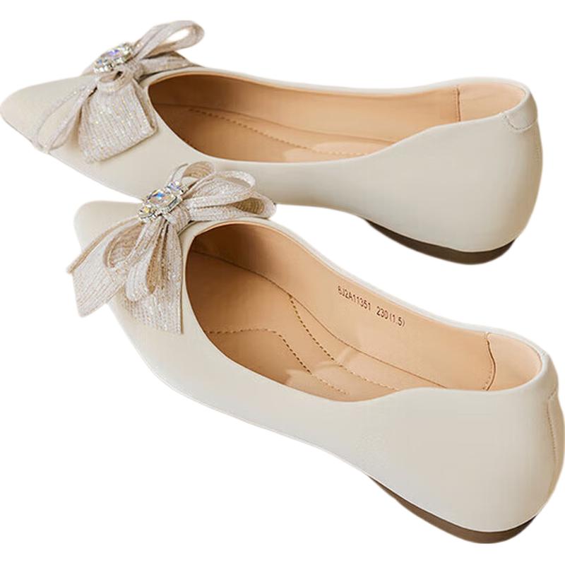 Josiny French Style Pointed Toe Flat Shoes with Bow 38 (with 2CM internal lift)