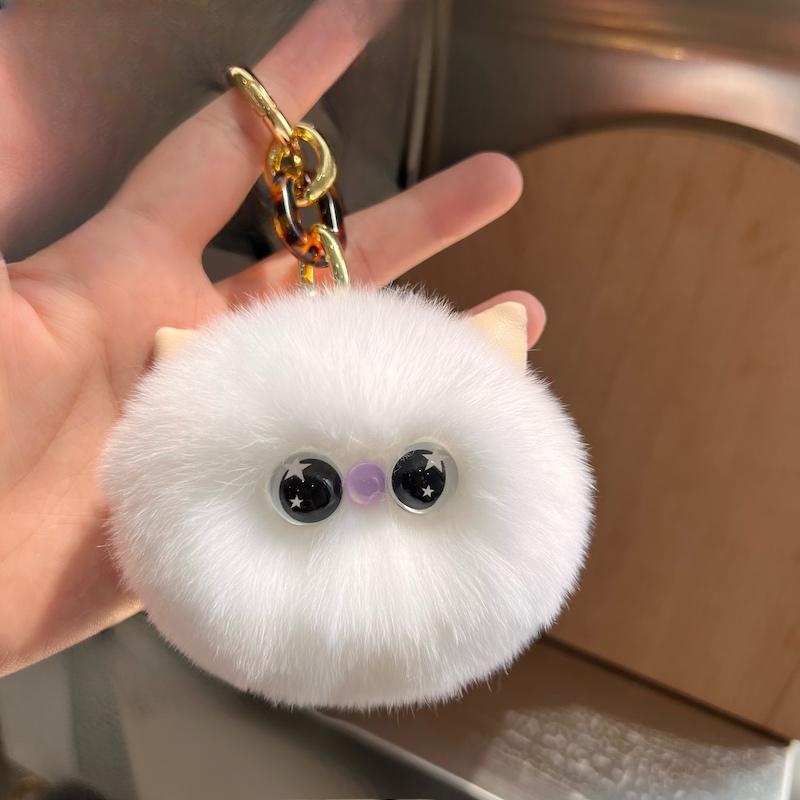 

[Милый котенок] Брелок для ключей от машины из кроличьего меха рекс, кулон, плюшевая кукла, подвеска для сумки-книги, подарок белый