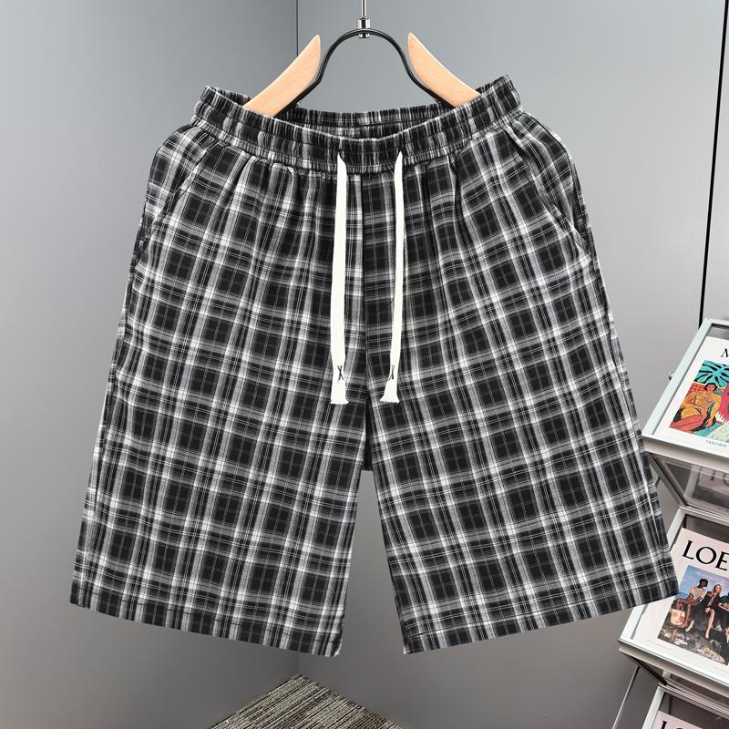 Men's Plaid Casual Shorts, Elastic Waist Drawstring Summer Beach Shorts (L-5XL)