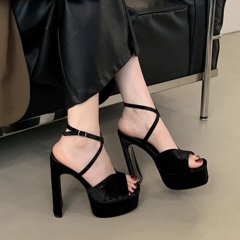 Sexy women's shoes new waterproof table cross strap women's fish mouth high heel sandals