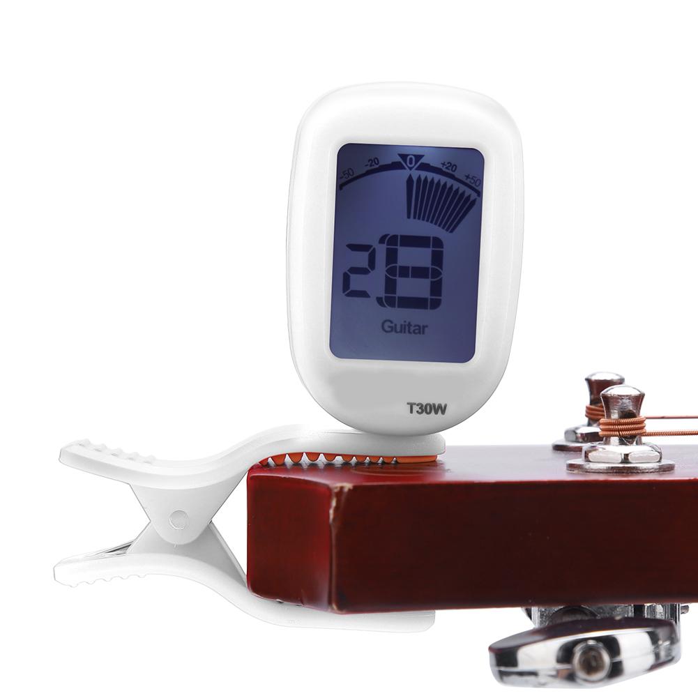 Meideal T30W Clip On Guitar Tuner for Chromatic Bass Violin Ukulele LCD(White)