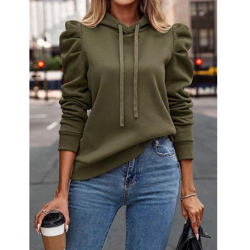 Women's 2024 Autumn/Winter Stacked Collar Hooded Solid Pullover Sweatshirt