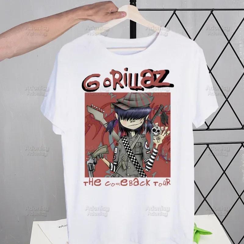 Gorillaz Modern Music Band Cartoon Men's Tshirt Cute Printing Shirt Mens Fashion T-Shirt For Men Casual Tops Short Sleeve