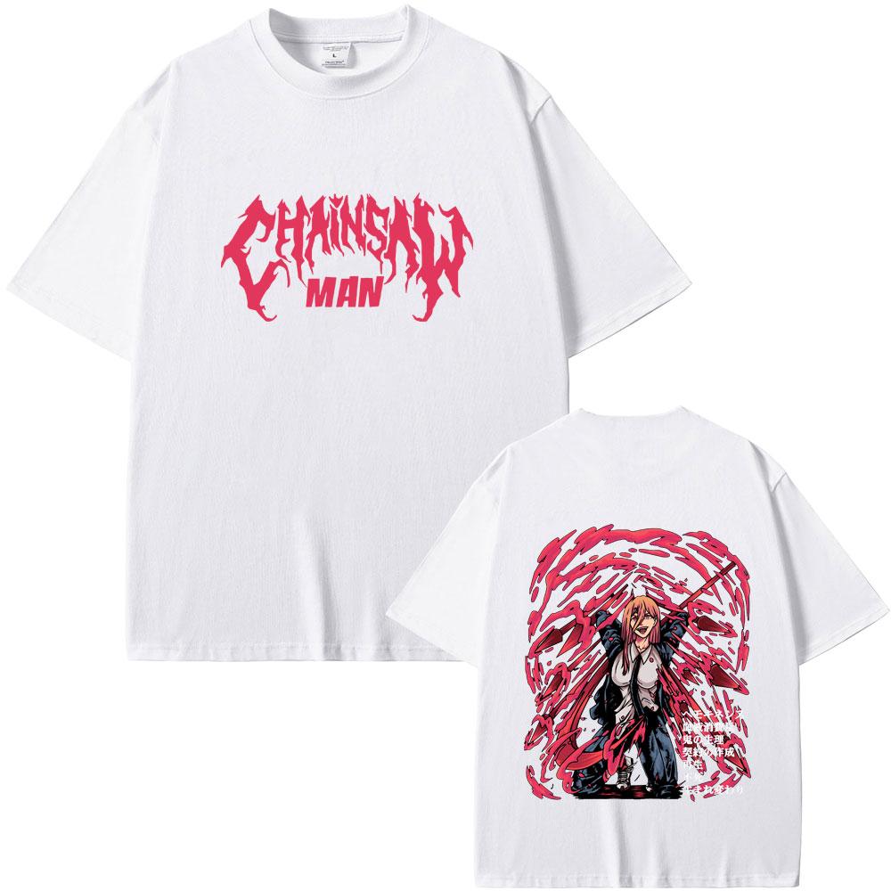 Anime Chainsaw Man Power Double Sided Printed T-shirt Summer Men's Women's Fashion Casual Oversized Streetwear Manga Lovers Gift