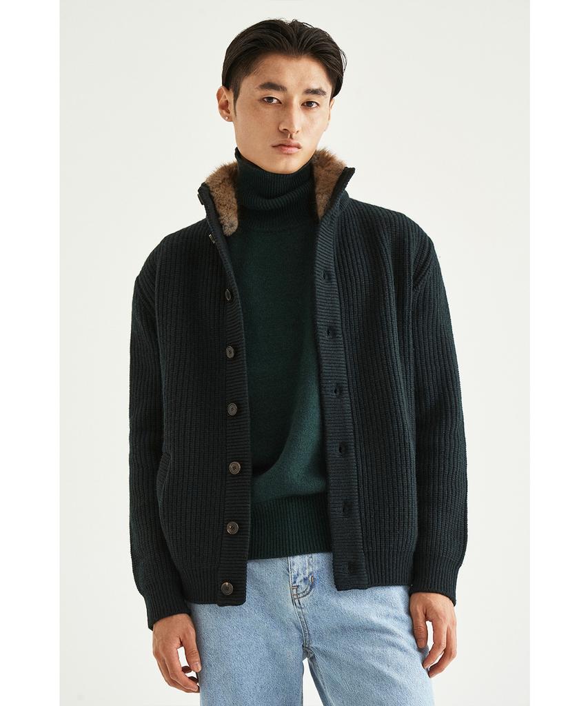 IOLO Merino Wool Knit Fur Jacket_Dark Green