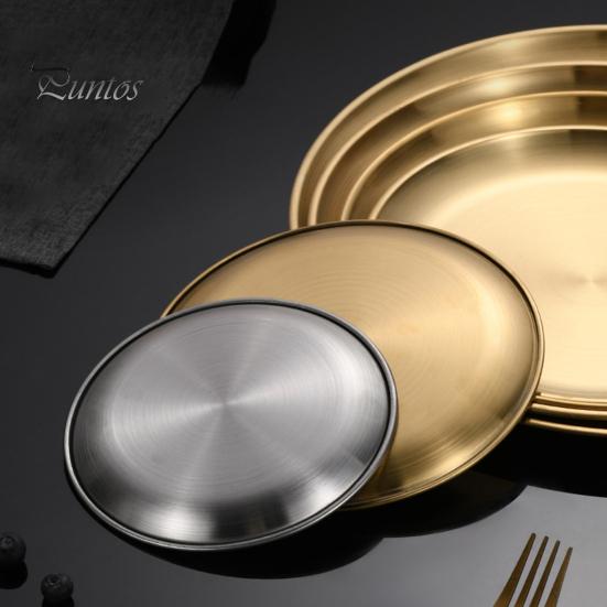 Stainless Steel Dinner Plates Round Salad Serving Plate Easy To Clean Pizza Fruit Bowl for Home Kitchen Outdoor Camping BBQ