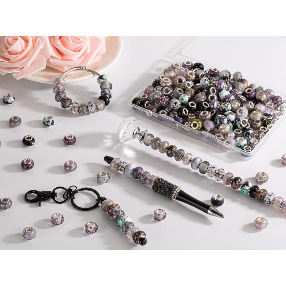 10/20/30 Stück Harz Schwarz Europäische Großlochperle Großhandel Schmuckherstellung Großloch Abstandsperle Anhänger Armbandherstellung Halskette Stift DIY Handwerk