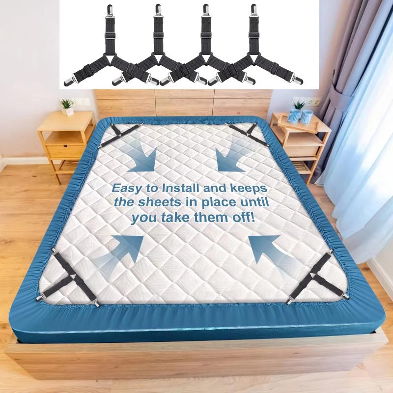 2/4PC Adjustable Elastic Bed Sheet Clips|Prevents Sliding and Movement|Ideal for Beds,Sofas,and Tablecloths, Bedding Accessories