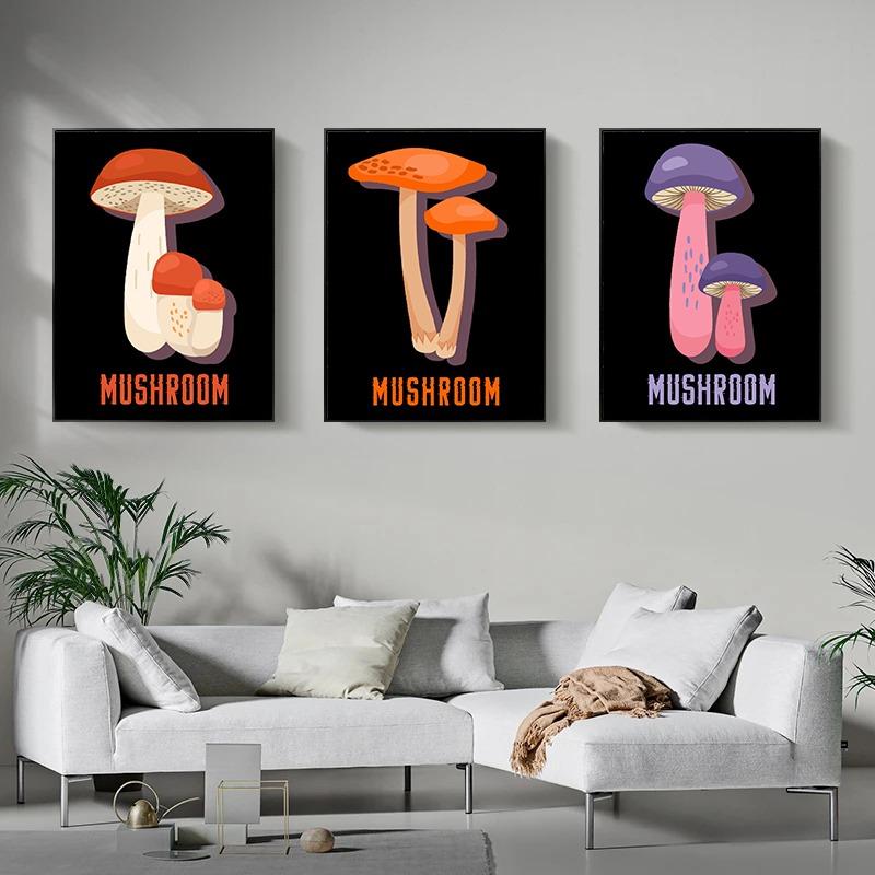 Póster de Setas Variadas Moderno Lindo Comida Seta Dibujos Animados Pintura en Lienzo Arte de Pared Imagen para Cocina Sala de Estar Decoración del Hogar
