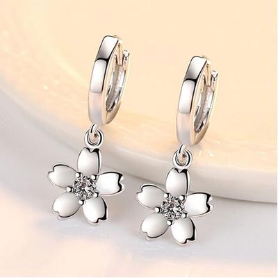 Ohrhänger aus 925er-Sterlingsilber, süße Kirschblütenform, mit rosa Zirkon verziert, Ohrschmuck für Damen, S-E451