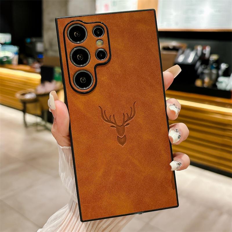 For Samsung S25 S21 S22 S23 FE S24 Ultra Plus Soft Leather Deer Head Back Cases For Galaxy A56 A36 A26 A16 A55 A54 A53 A34 Cover
