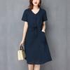 Women's Korean Elegant Loose Simplicity Intellectual Fashion Casual Short Sleeve Pockets Drawstring Dresses