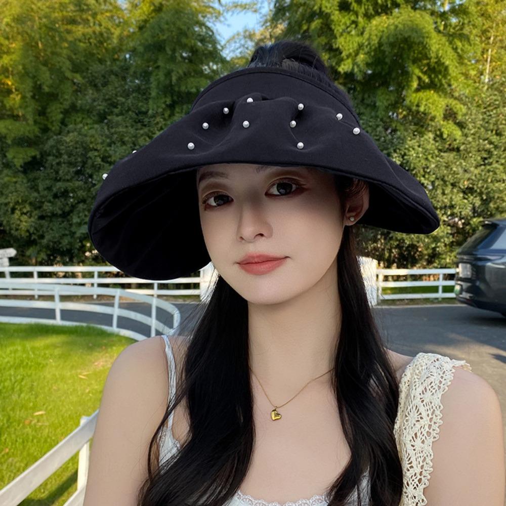 Pearl Empty Top Hat Tied Ponytail Windproof Hat Versatile Cycling Hat  Summer