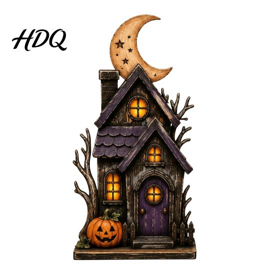 Vintage Haunted House Tiered Tray Decor Farmhouse Halloween Wooden Tabletop Decorations Table Topper Signs Spooky Retro Holiday Signs Pumpkin Ghost
