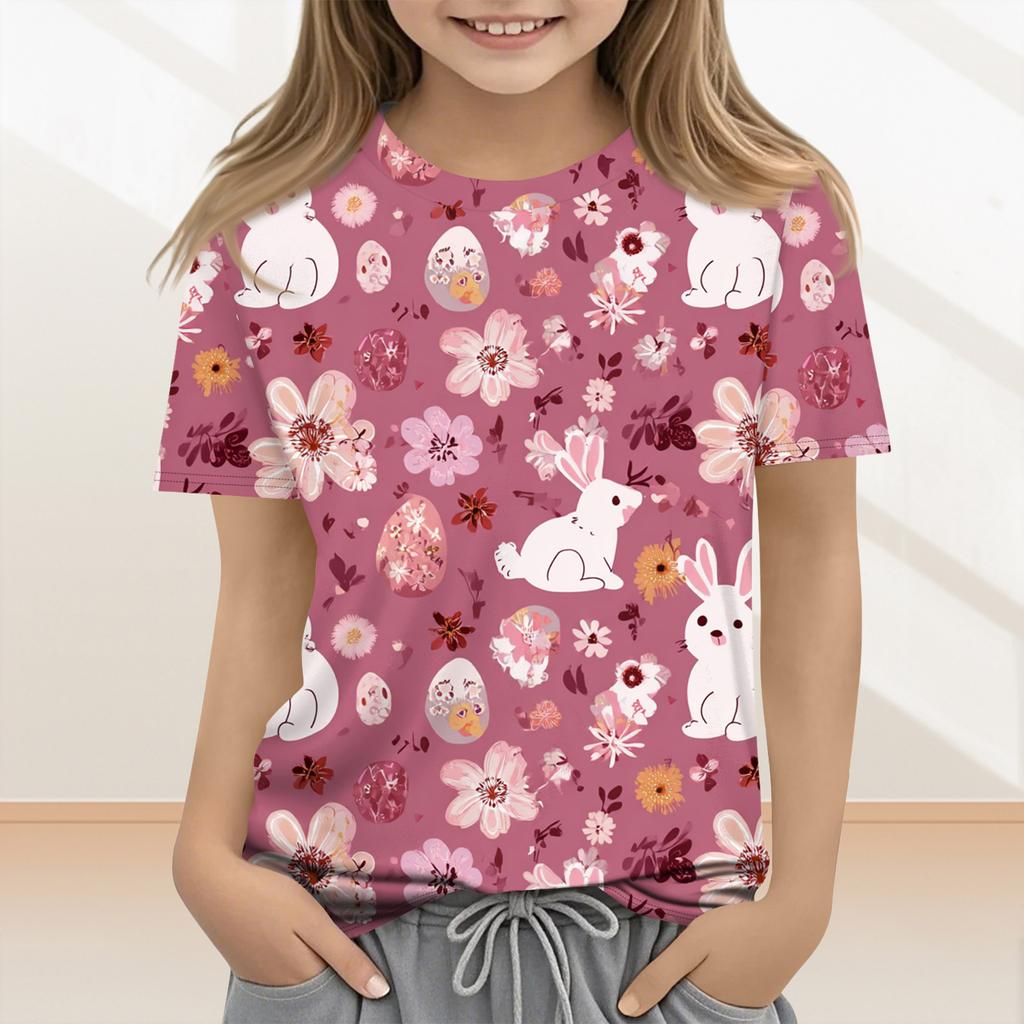Children's Casual And Fashionable Easter Clothing, Featuring Bunnies, Easter Eggs, And Printed Short-sleeved Tops And T-shirts.