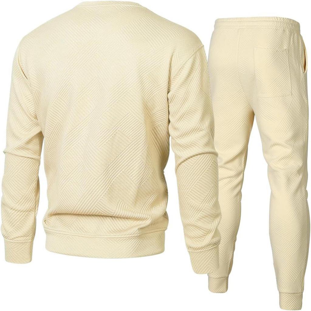 Herren Herbst Winter Einfarbig Gestreift Langarm Rundhals Sweatshirt Hose Anzug