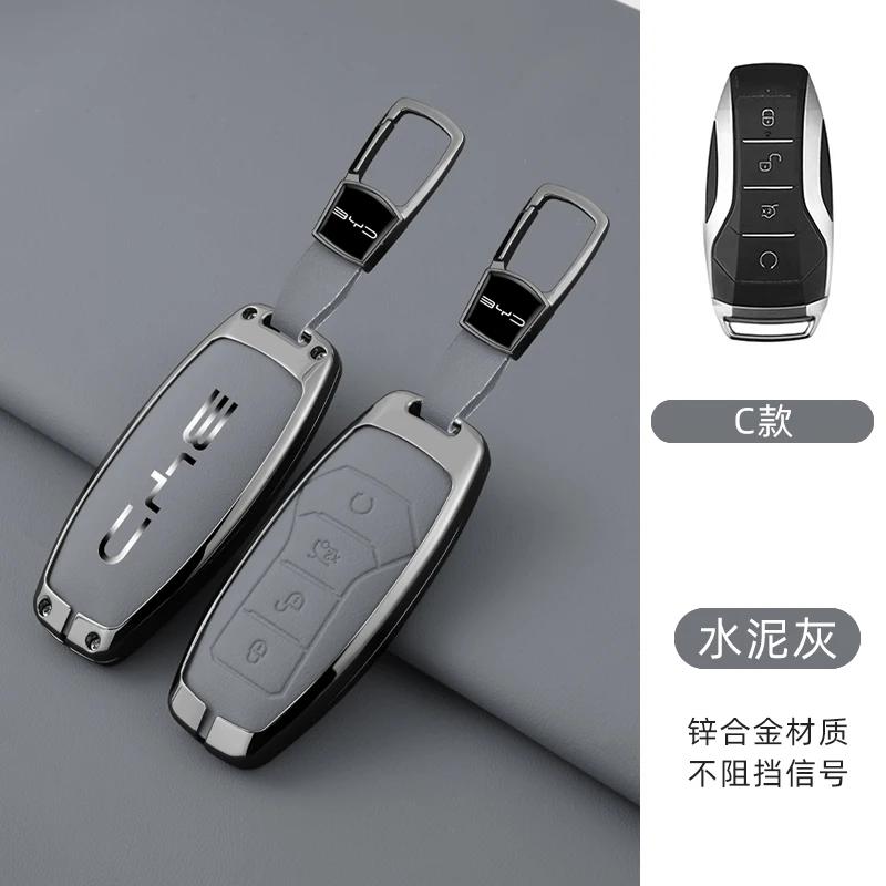 Alloy Leather Car Key Case Cover For Byd Song Plus Atto 3 Han Ev Tang Dm Qin Seal Dolphin Remote Fob Holder Keychain Accessories