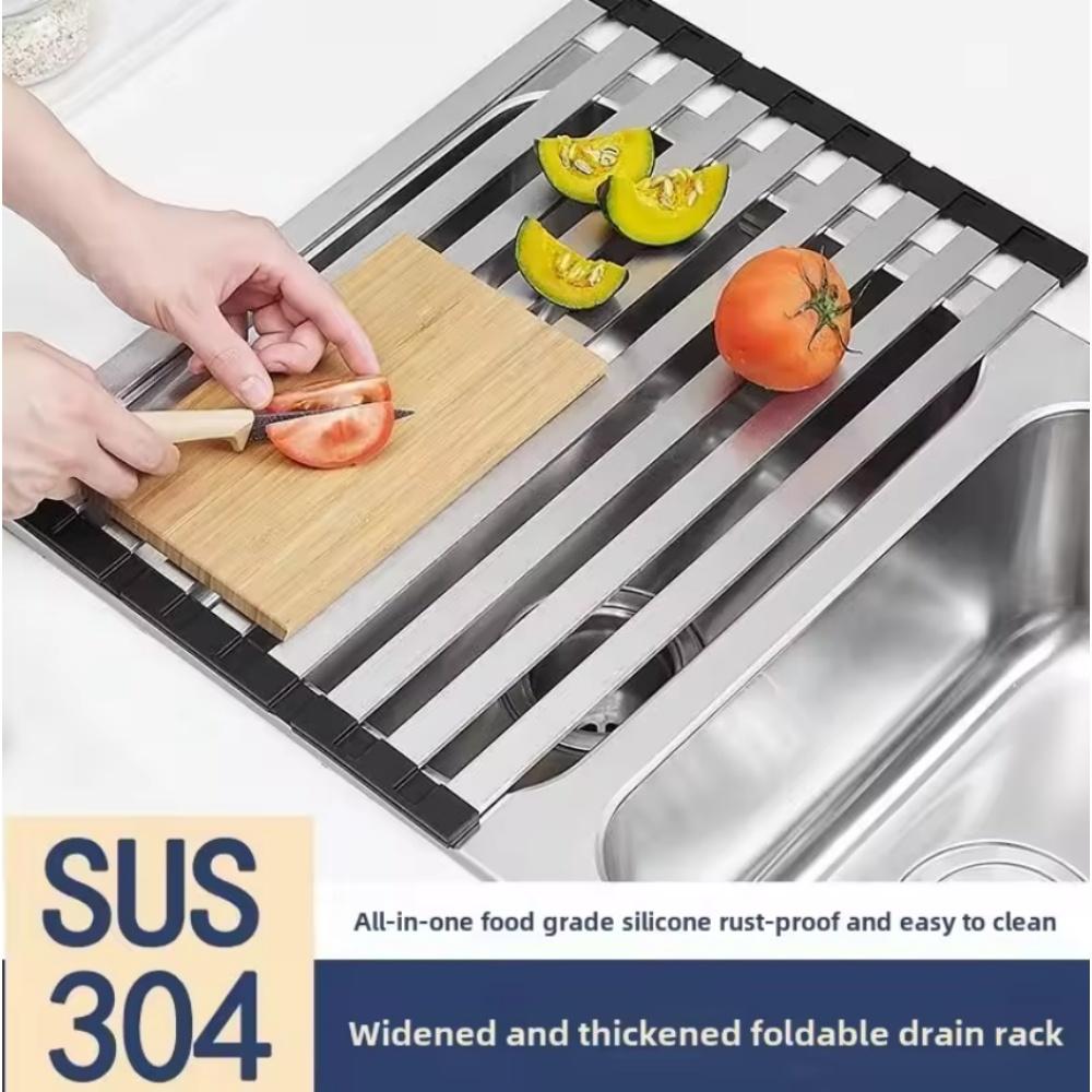Abtropfgestell für Küchenspüle aus Edelstahl 304, Spülbecken- und Geschirrabtropfgestell, zusammenklappbarer und ausziehbarer Abtropfkorb