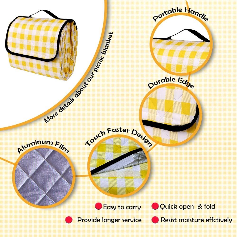 Picnic Outdoor Blankets, Extra Large 79x79in Beach Blanket, Thick 3-Layers Camping Waterproof Mat for Camp Hiking Park, Portable Foldable Rug