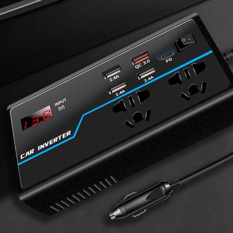 Portable Car Inverter Converts 12V/24V  to 110V/220V  with Voltages Display Compact Vehicle Inverter Simple Operate
