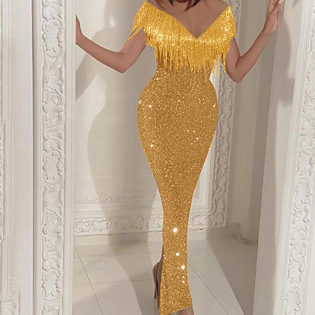 Women Sexy Solid Sequined Stitching Shining Club  Sleevless  Dress
