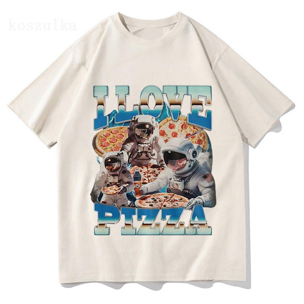 Ich liebe Pizza Lustiges Meme T-Shirt Astronaut Pizza Liebhaber Grafik Damenmode Vintage Kurzarm T-Shirts Baumwoll T-Shirt