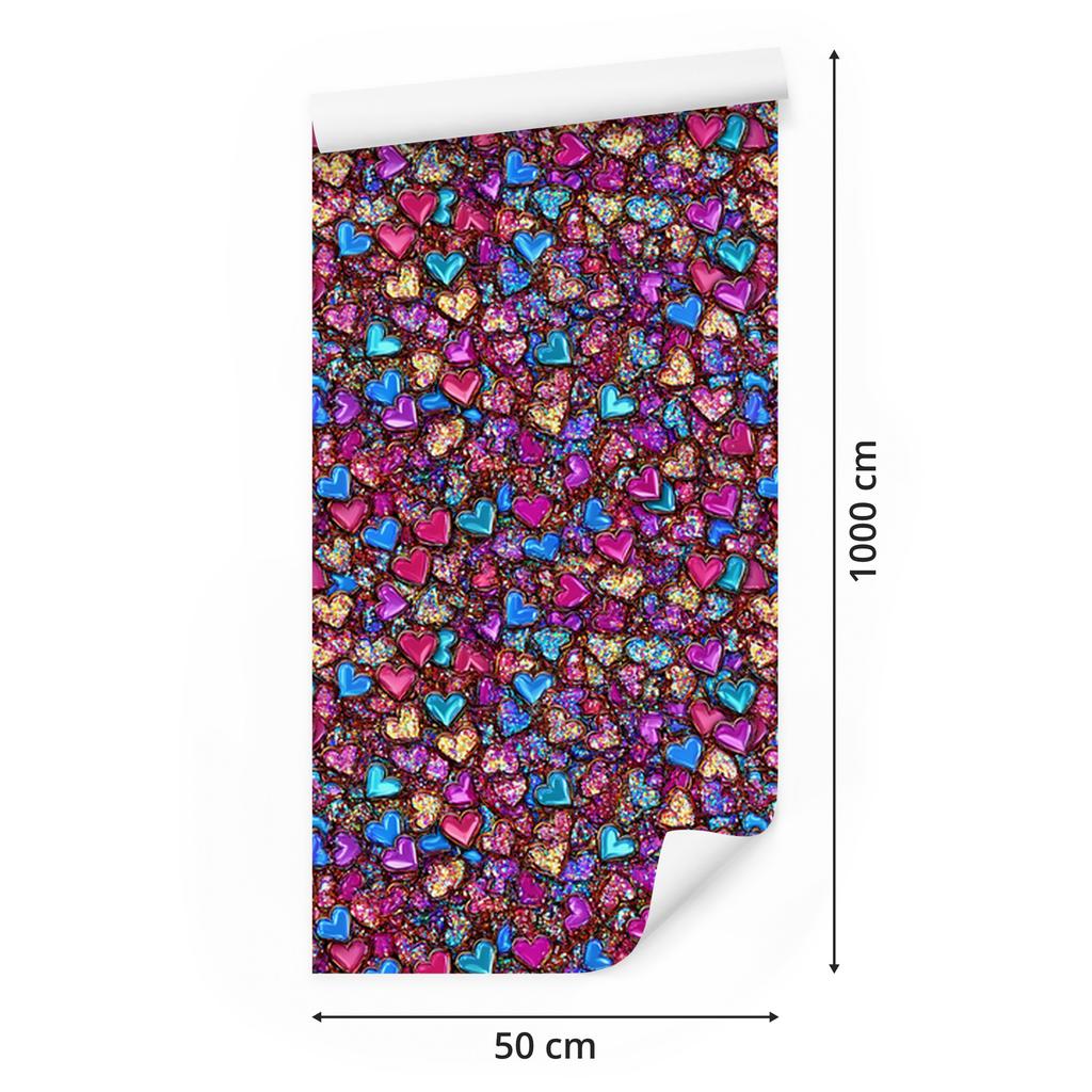 Neon Glitter Hearts Wallpaper Purple, Violet and Red 50x1000
