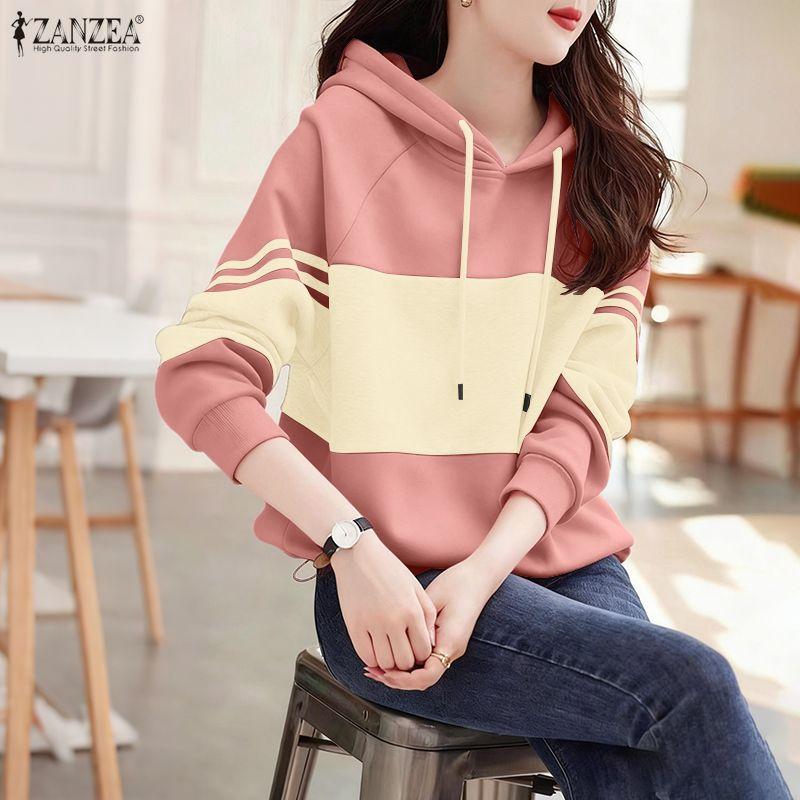 ZANZEA Women Hoodies Casual Long Sleeve Patchwork Pullover Hooded Sweatshirts