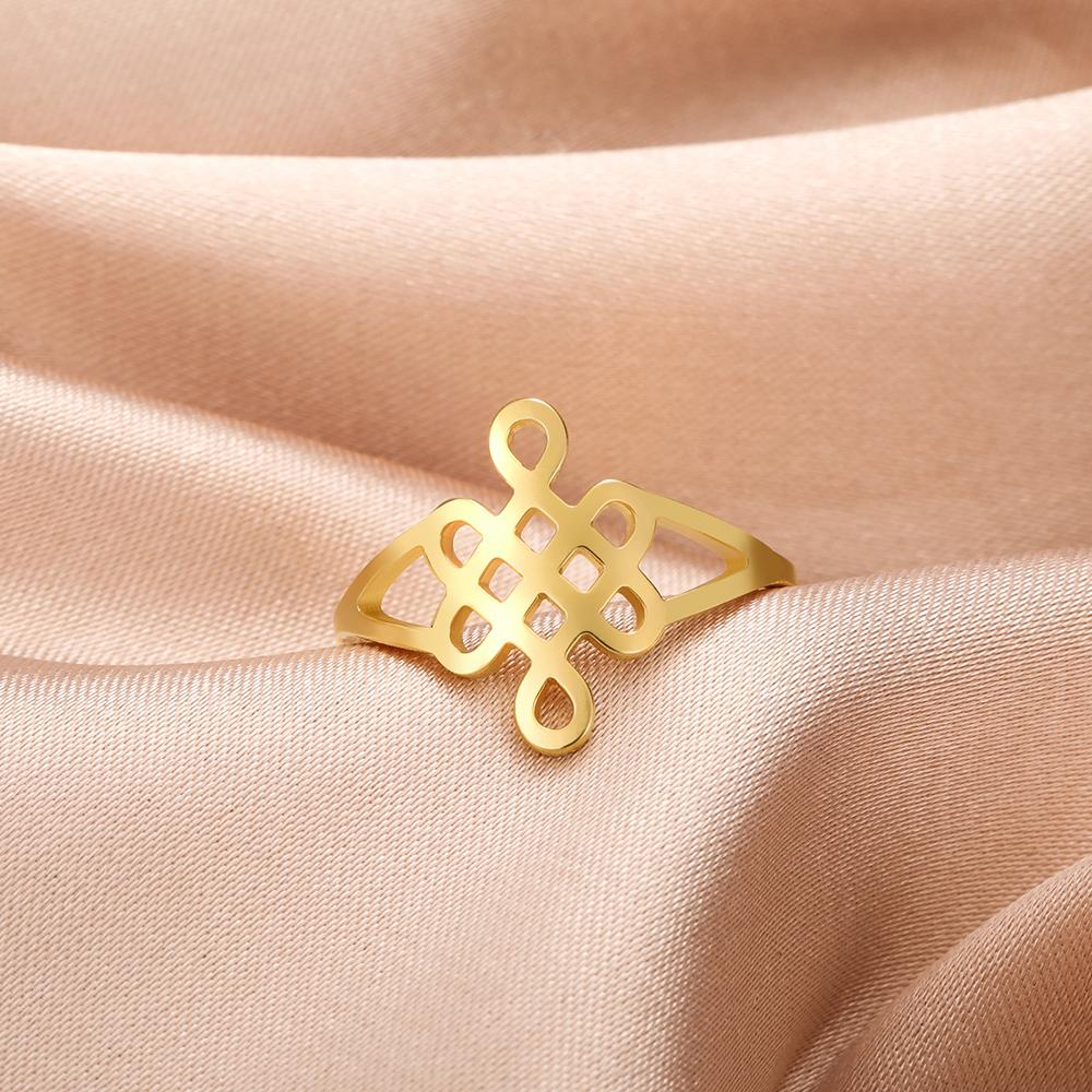 Dawapara Classic Chinese Mystic Knot Ring for Women Infinite Symbol Good Luck Peace Amulet Stainless Steel Wedding Band