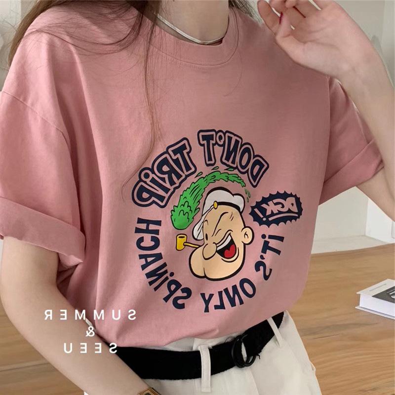 

Heavy pure cotton 100kg extra large size pure cotton printed short-sleeved T-shirt summer clothes Korean version new foreign style niche clothes 3xl (recommended 160-190) рожевий