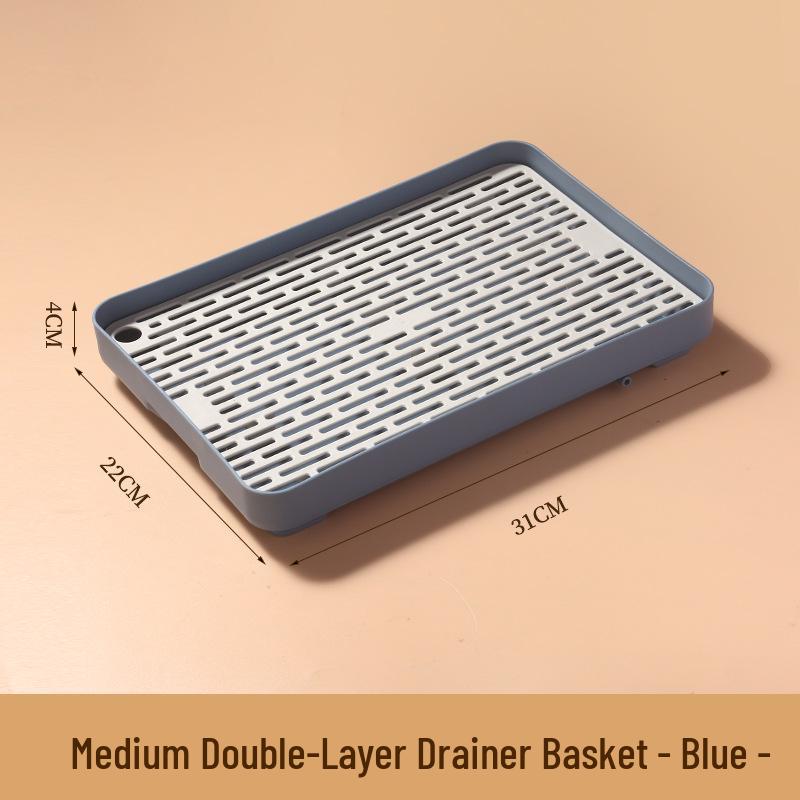 Double-Layer Kitchen Draining Tray - Tea Cup & Chopsticks Holder