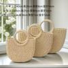 Large Capacity Woven Straw Tote Bag Round Handle Handheld Shoulder Bag Lightweight Beach Bag for Daily Use and Travel