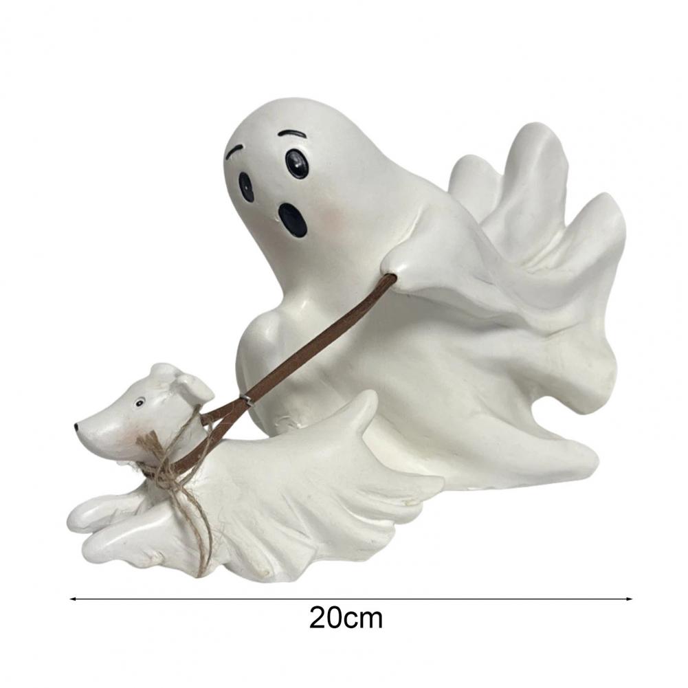 Cute Ghost Dog Decoration Halloween Ghost Dog Statue Spooky Halloween Ghost Dog Figurine Resin Sculpture Indoor Outdoor Decor