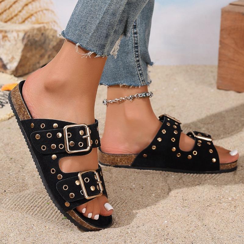Fashion Summer 2025 Riveted Roman Sandals and Slippers Casual Beach Shoes Double Buckle