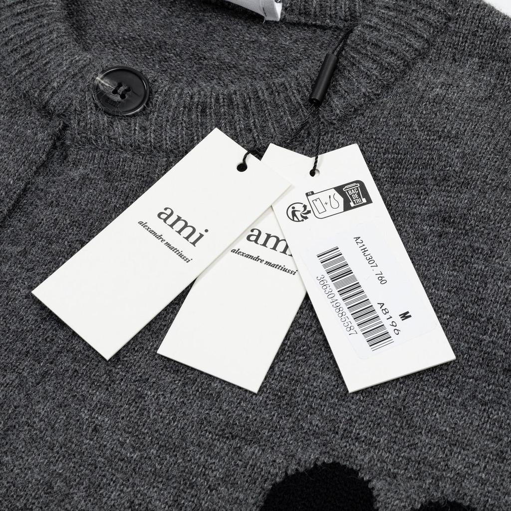 AMI Men's Autumn and Winter New Product Love Alpaca Wool Blended Soft and Sticky Knitted Cardigan Round Neck Cloud Sweater Pocket Coat