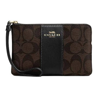 Corner Zip 16 Top Zip Closure Coated Canvas And Recycled Leather Clutch Women Clutch Brown Black CS602-IMAA8