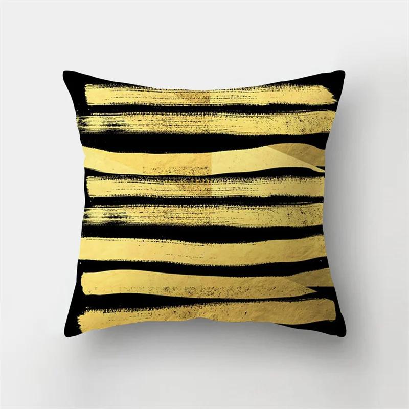 Simple Yellow Black Geometric Cushion Cover For Sofa Wave Line Square Pillow Case Letter Pillowslip Household Home Decor