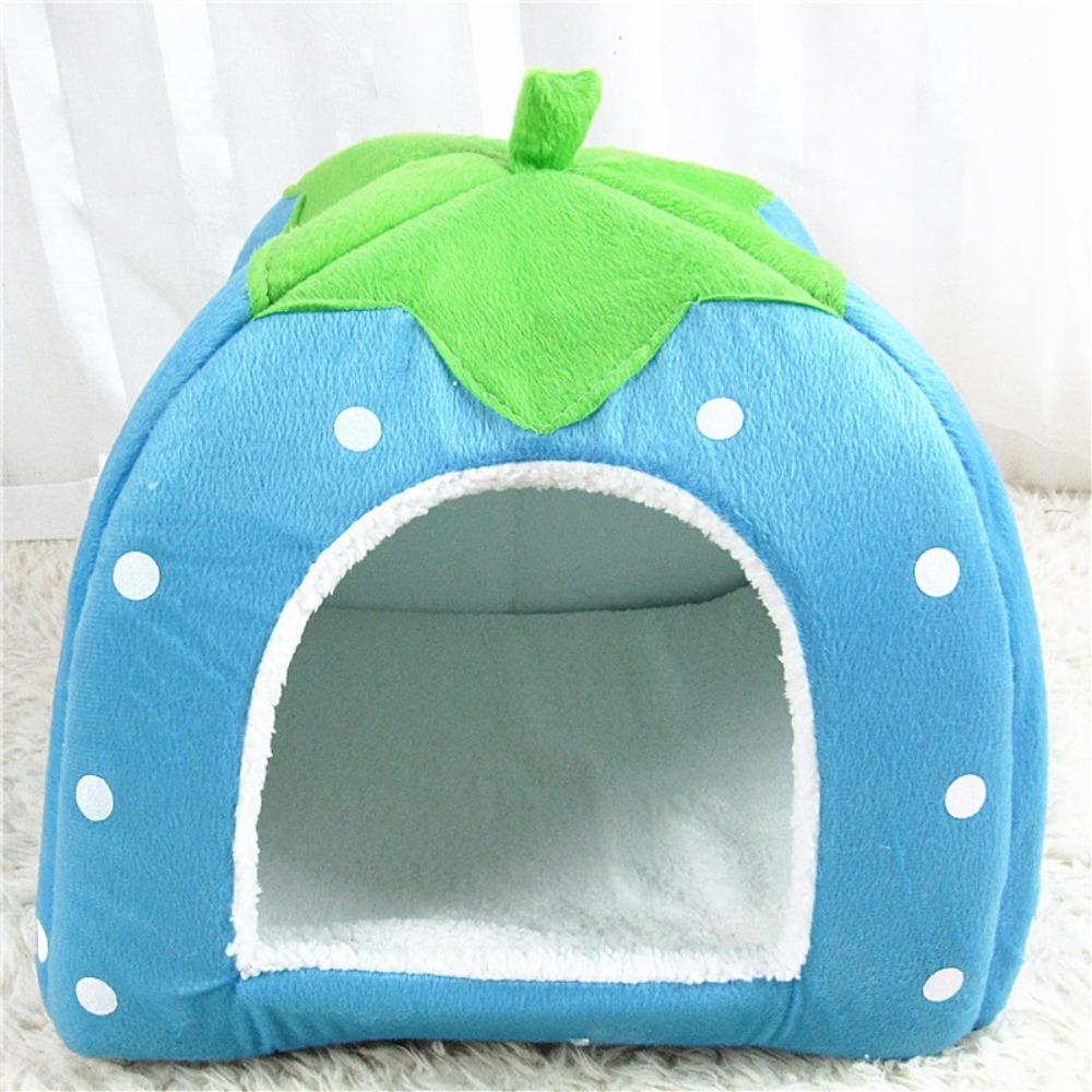 Strawberry Winter Pet House with Cushion Pet Bed Removable Foldable Pet Bed Small and Medium Pet