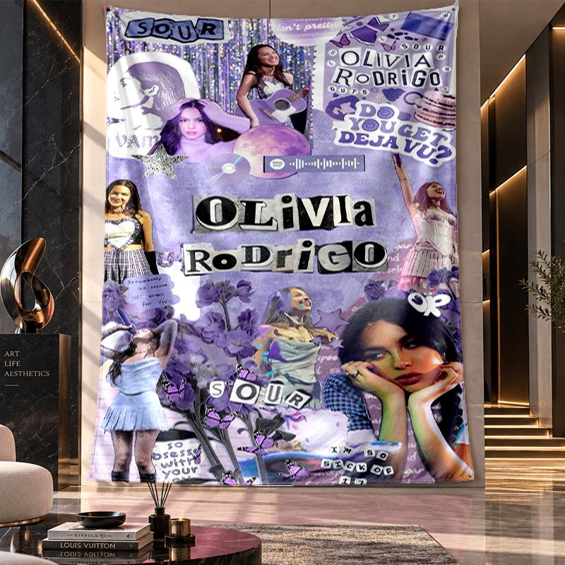 Wandbehang-Gobelin, Stoff-Hintergrund mit Olivia Rodrigo-Druck für Schlafsaal-Party-Dekoration