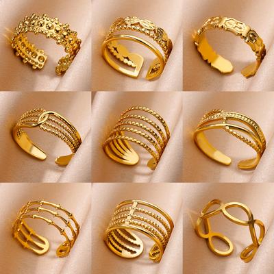 Anelli multistrato in acciaio inossidabile color oro per donna Anello aperto con dito vuoto Moda Gioielli da festa di nozze Regalo 2024 Nuovo