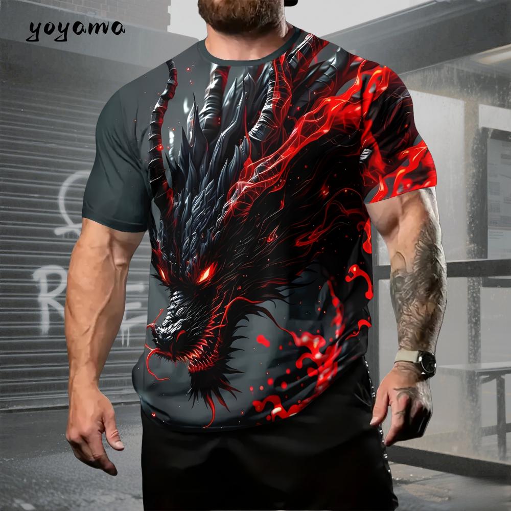 

Men Clothes 3D Dragon Short Sleeves Animal Print Oversize Casual Men s Clothing Summer New Fashion O-Neck Men s Short Sleeve Tee 6XL